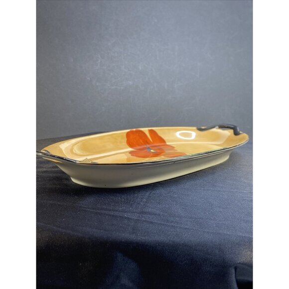 VTG Lusterware Oval Platter Poppy Butterfly Relish Dish Made In Japan Handles 13 - Picture 8 of 12
